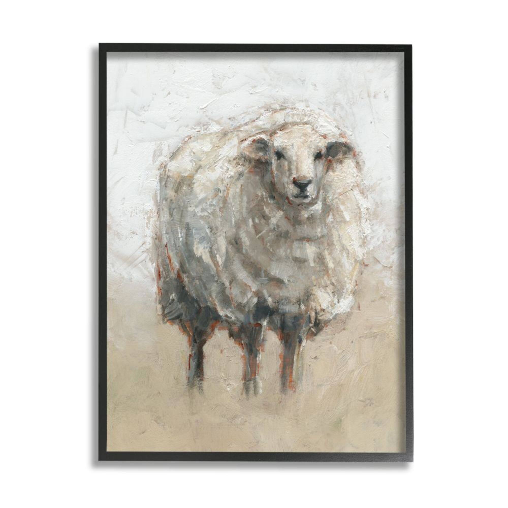 Stupell Industries Fluffy Sheep Farm Animal Beige Tan Painting Framed Wall Art